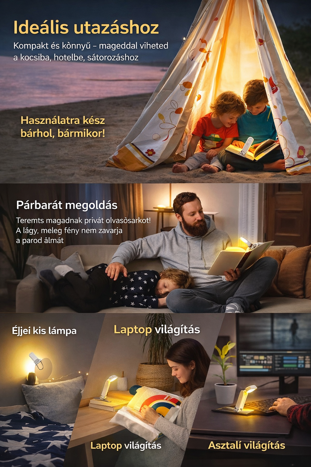 OlvasóFény Mini – Szemkímélő csíptetős olvasólámpa